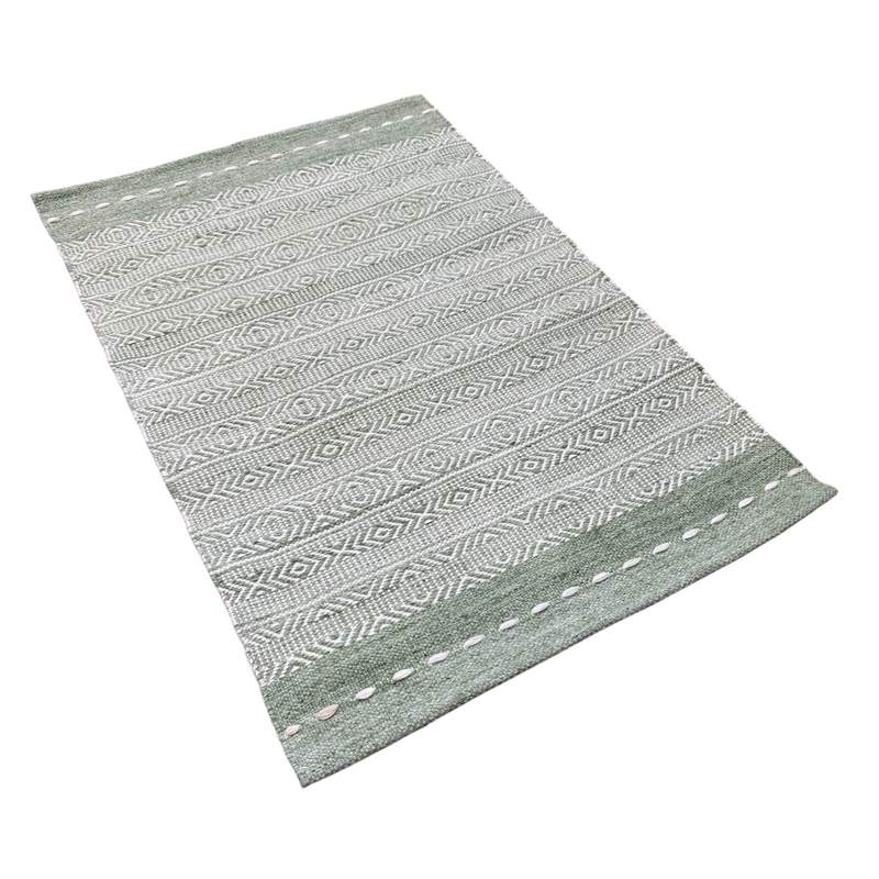 Waltons Of Yorkshire Diamond Weave Stripe Rug Sage angled