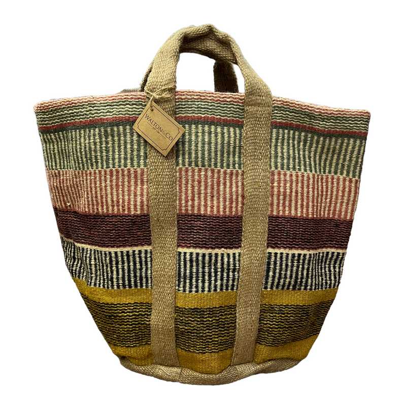 Waltons Of Yorkshire Jute Storage Basket Multi-coloured stripes JSBM front