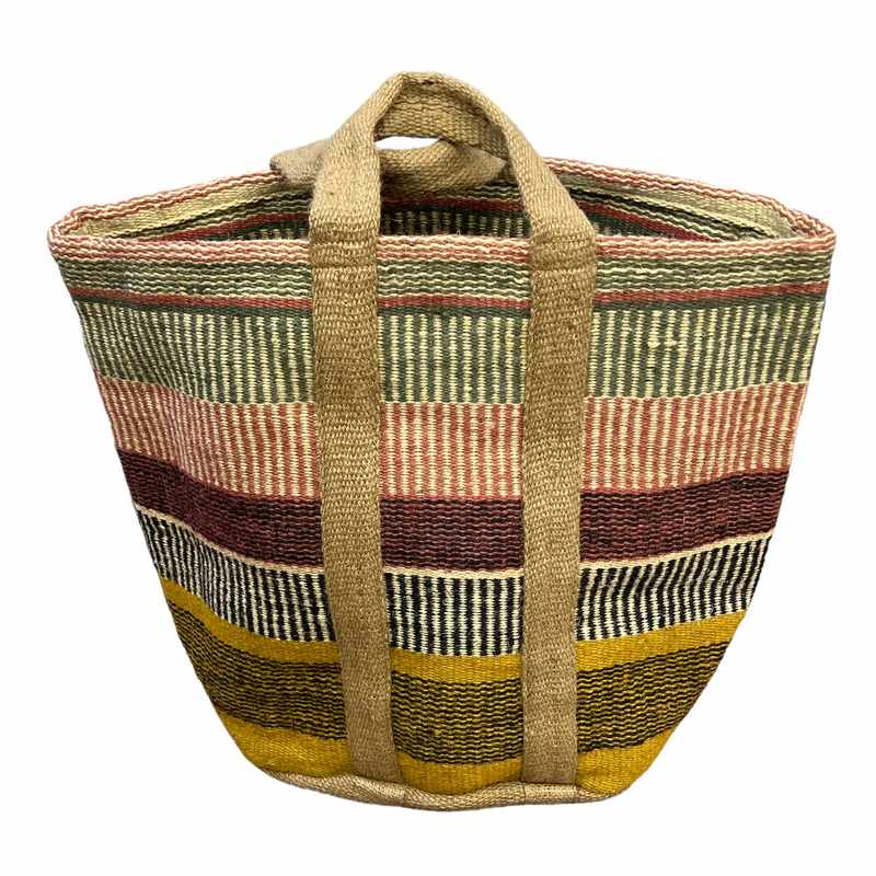 Waltons Of Yorkshire Jute Storage Basket Multi-coloured stripes JSBM rear