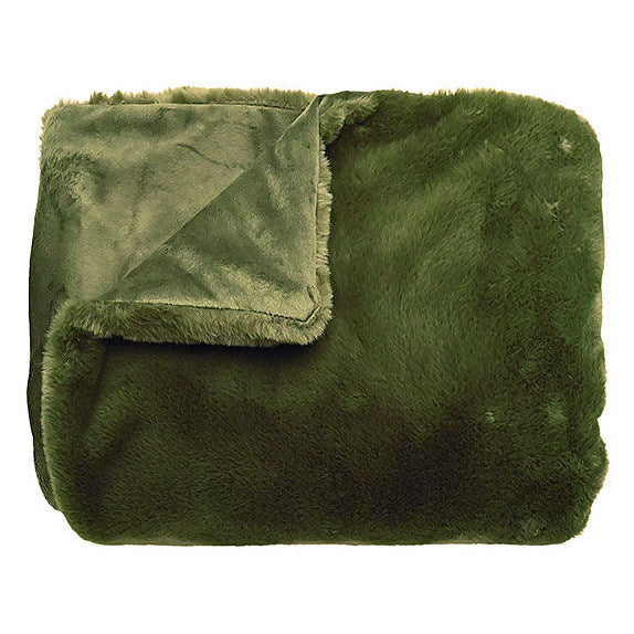 Waltons Of Yorkshire Luxe Faux Fur Throw Olive LFFTO folded