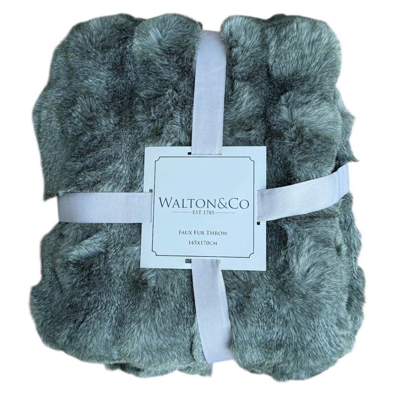 Waltons Of Yorkshire Feather Faux Fur Throw Eucalyptus front