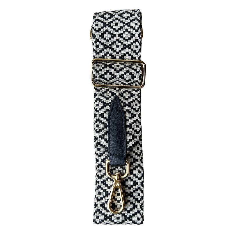 Wide Bag Strap Black & White Diamonds folded