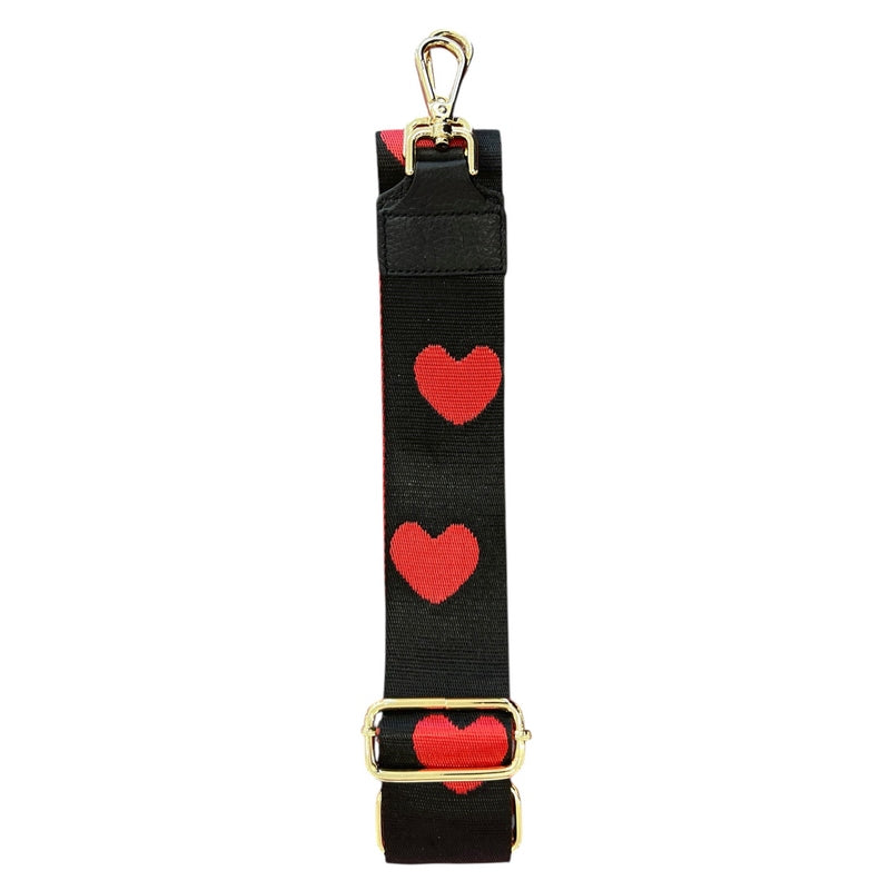 Wide Bag Strap Black with Red Hearts Main