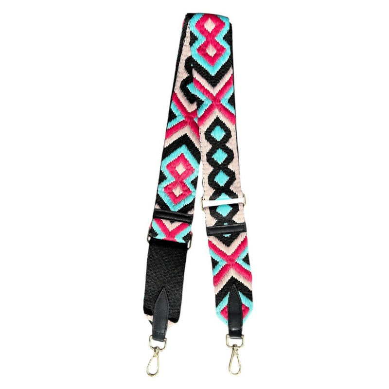 Wide Bag Strap Bohemian Cyan Pink Black main