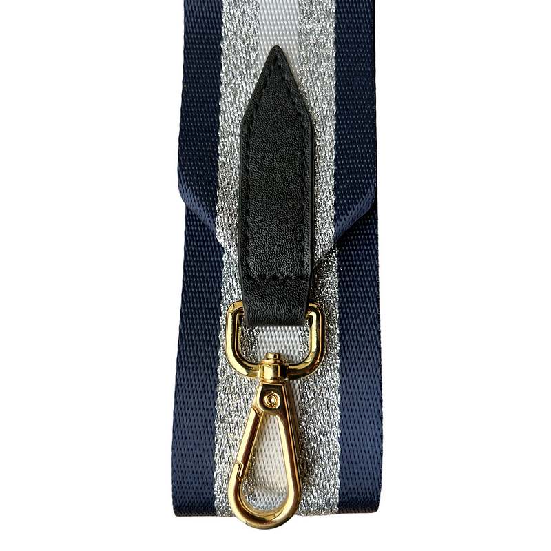 Wide Bag Strap Navy & Silver Stripes end