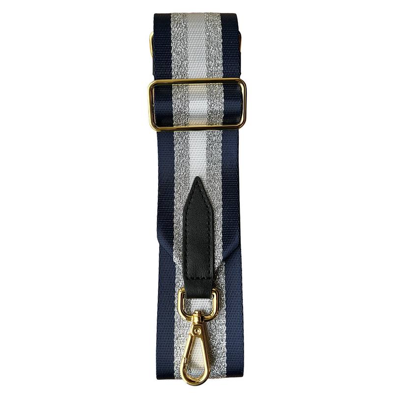 Wide Bag Strap Navy & Silver folded