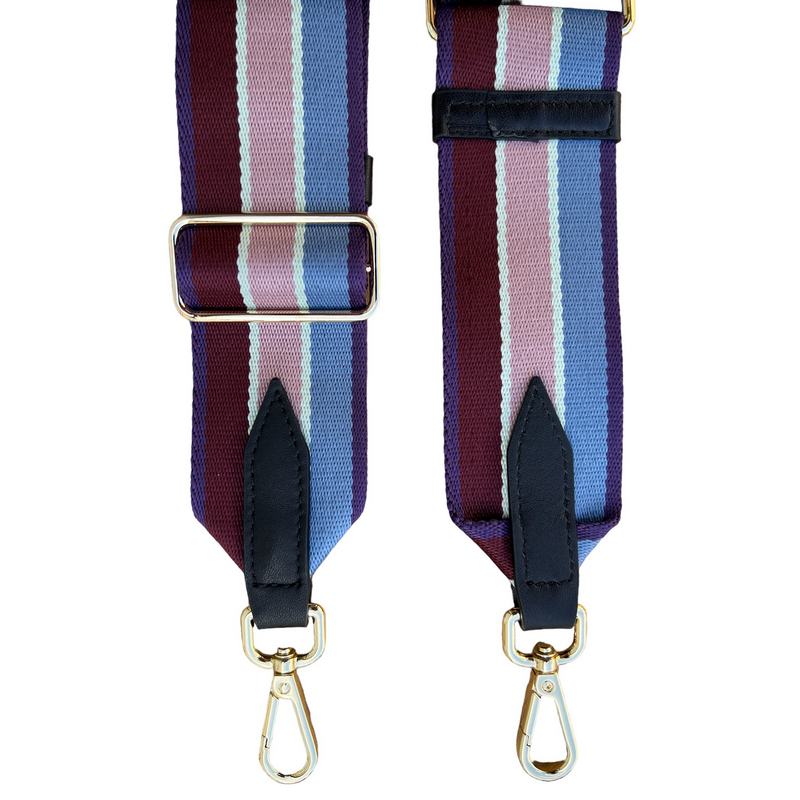 Wide Bag Strap Plum Pink Blue & Purple Stripes BAGSTRAP-229 ends