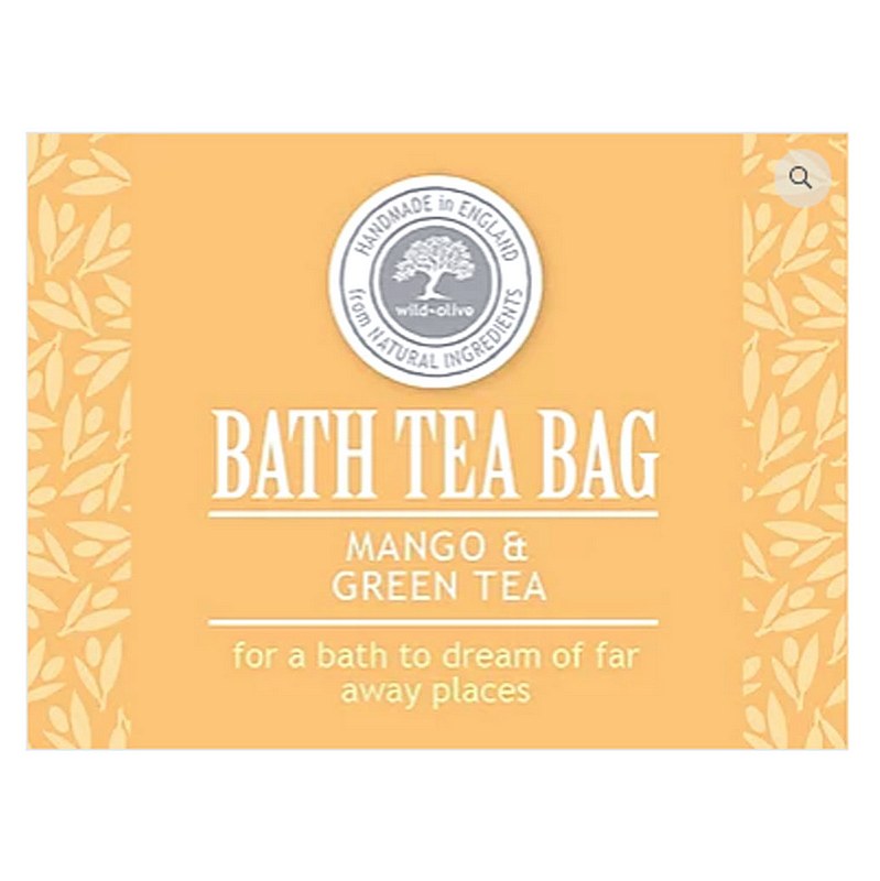 Wild Olive Bath Teabag Mango and Green Tea label