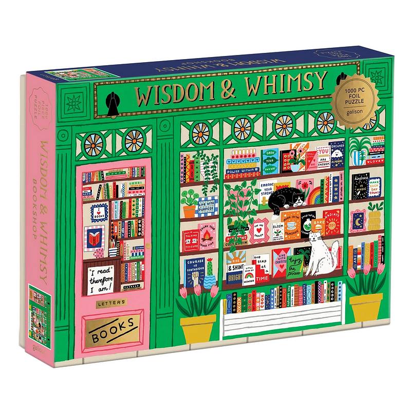 Wisdom & Whimsy Bookshop 1000 Piece Foil Jigsaw Puzzle box front