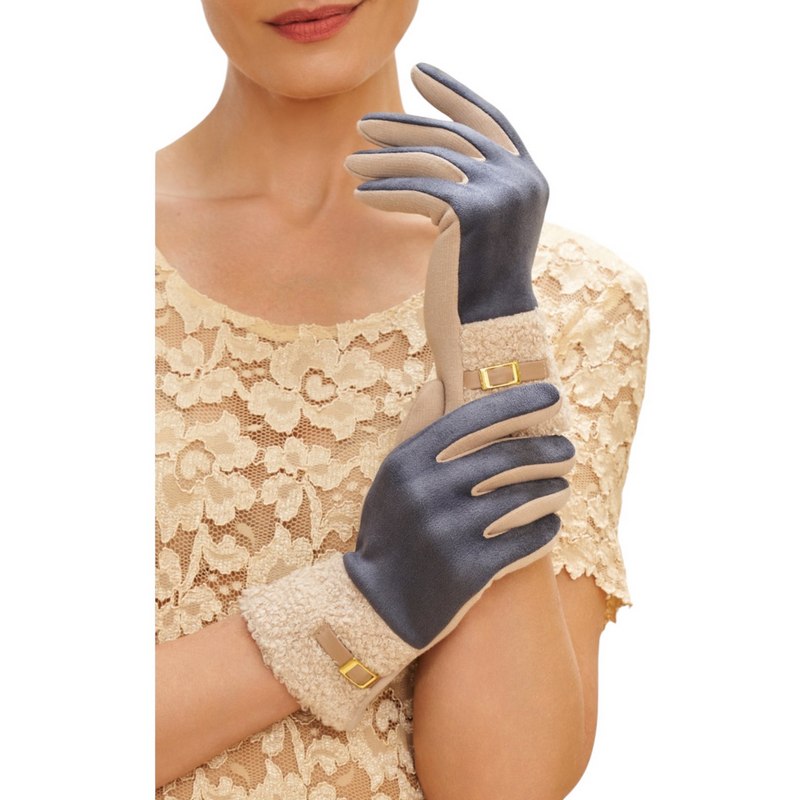 Powder Designs Audrey Faux Suede Gloves Denim AUD1 on model