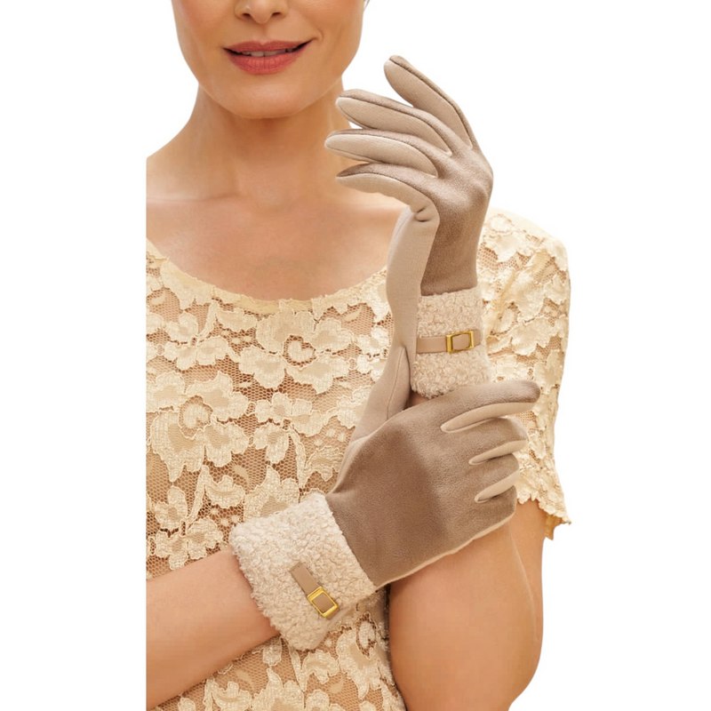 Powder Designs Audrey Faux Suede Gloves Stone AUD2 on model