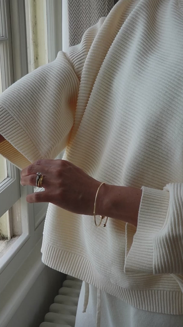 Chalk UK Vicki Ribbed Cotton Jumper in Cream on model video