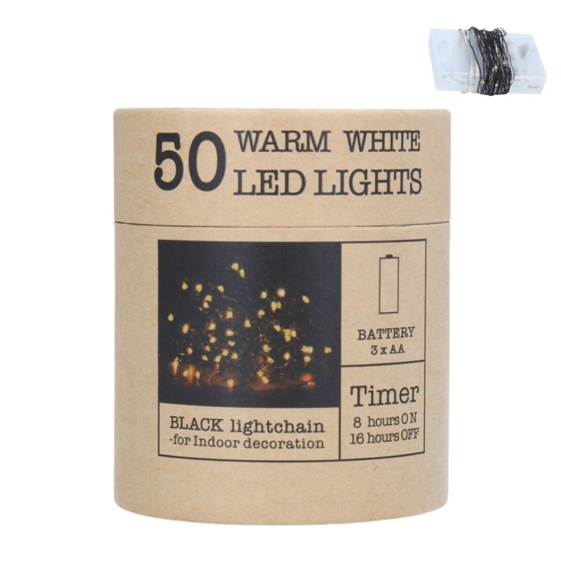 50 Warm White LED Lights On Black Wire 5M 32279 main