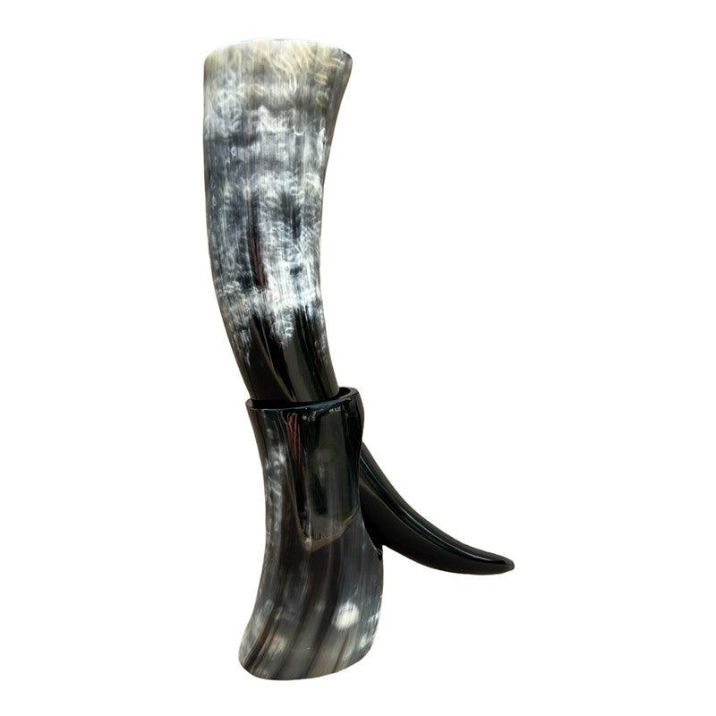 Abbeyhorn Polished Oxhorn Drinking Horn On Stand Dark front