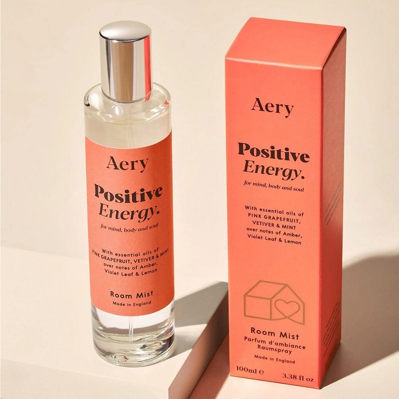 Aery Living Aromatherapy Pink Grapefruit Vetiver & Mint Room Mist Positive Energy AE0104 on coloured background
