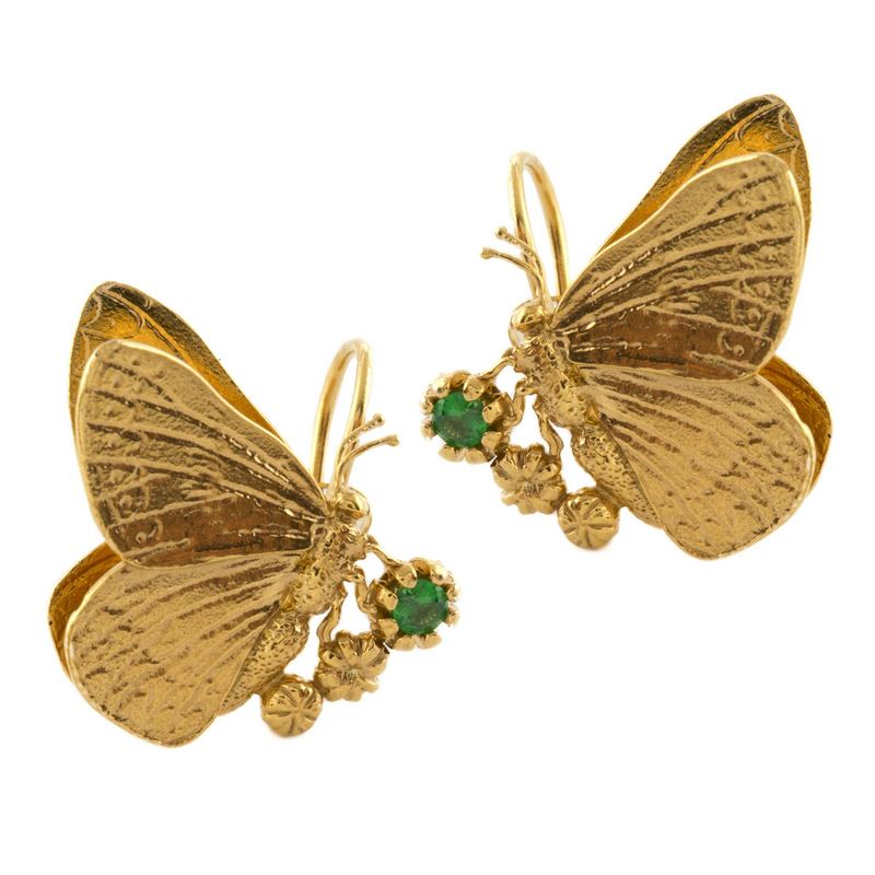 Alex Monroe Jewellery Butterfly with Tsavorite Hook Earrings Gold Plate ETE1-GP main