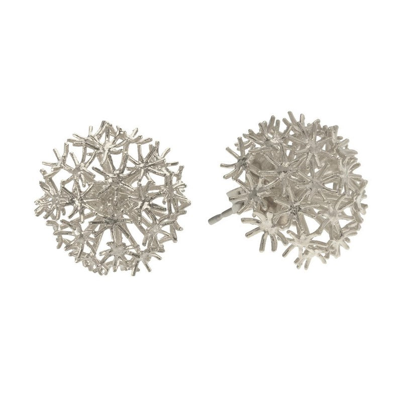 Alex Monroe Jewellery Dandelion Puffball Stud Earrings Silver NLE7-S front and side