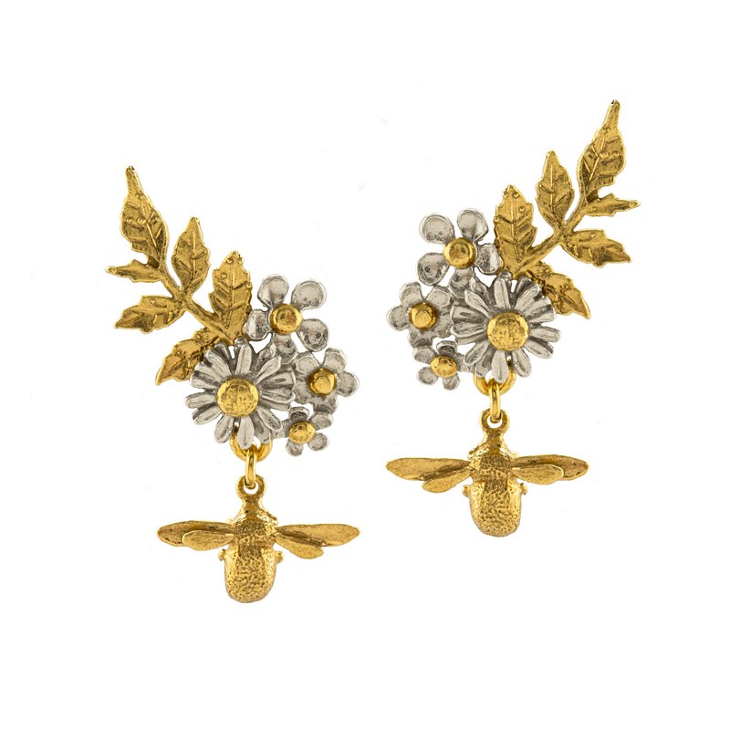 Posy Bloom Bee Earrings Silver & Gold Plate