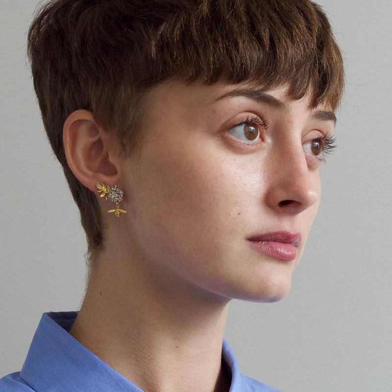 Posy Bloom Bee Earrings Silver & Gold Plate