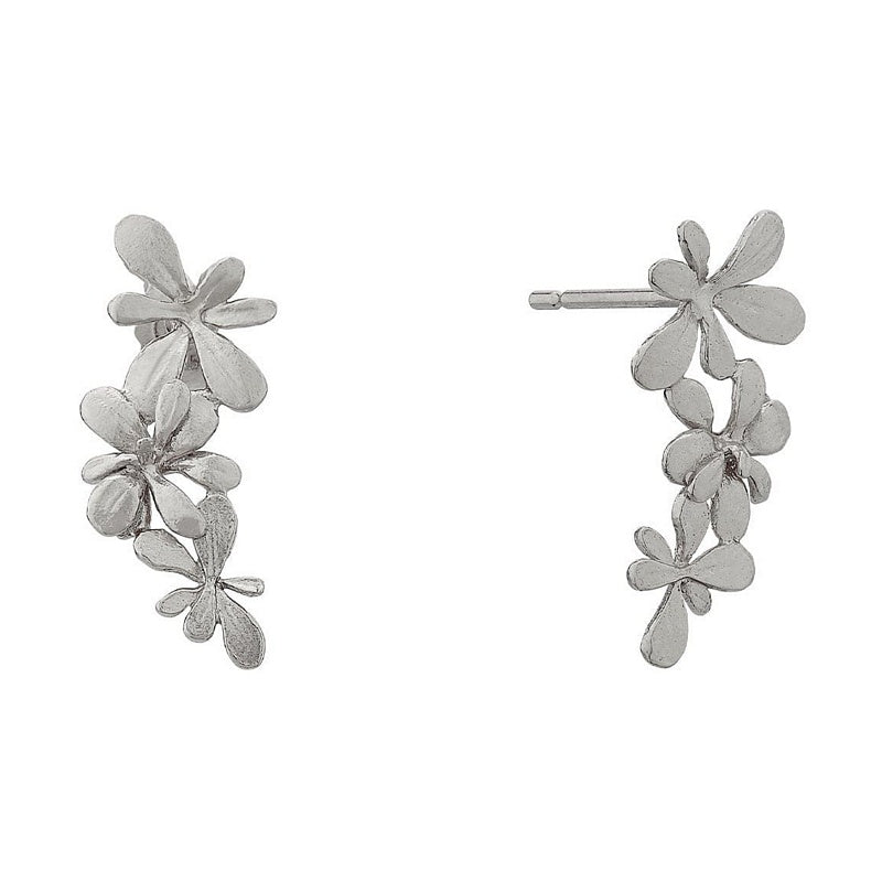 Alex Monroe Jewellery Sprouting Rosette Drop Earrings Silver HBE2-S front and side