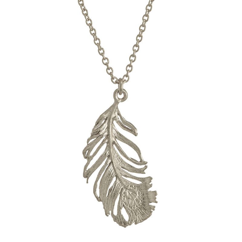 Alex Monroe Peacock Feather Necklace Silver PCN7-S front