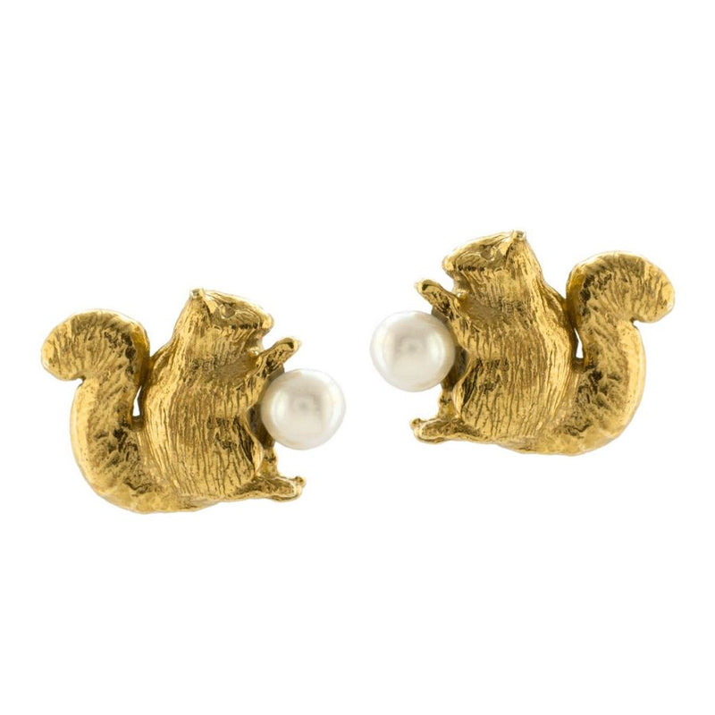 Squirrel & Pearl Stud Earrings