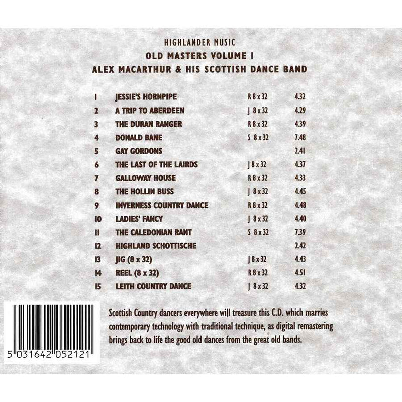 Alex MacArthur & His Scottish Dance Band - Old Masters Volume 1 CD track list
