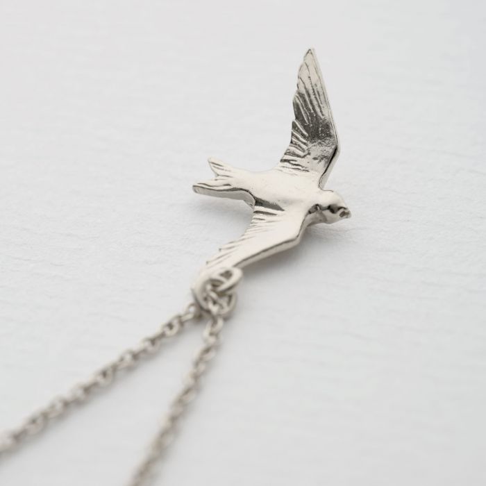 Alex Monroe Flying Swallow Necklace Silver DN1-S on paper