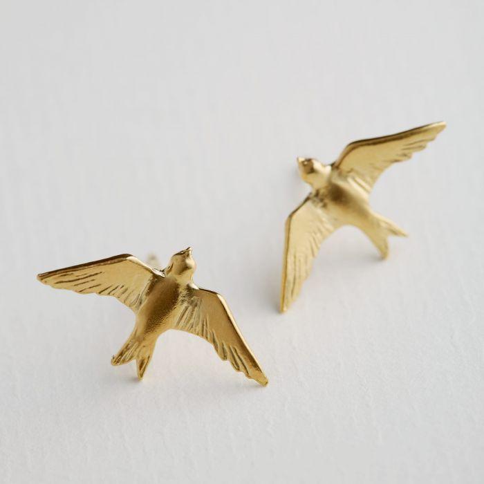 Alex Monroe Flying Swallow Stud Earrings Gold Plated DE2-GP on paper