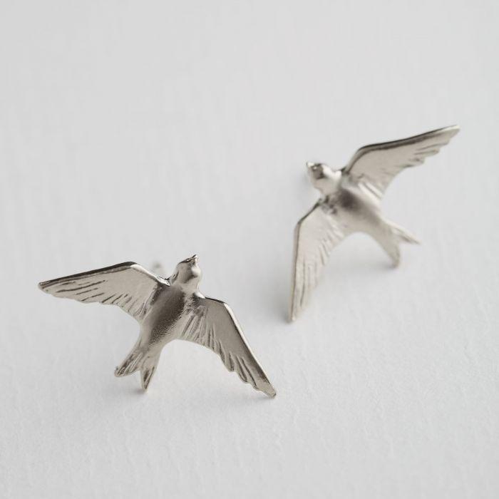 Alex Monroe Flying Swallow Stud Earrings Silver DE2-S on paper