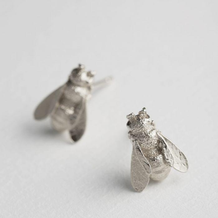 Alex Monroe Honey Bee Stud Earrings Silver DBE5-S on paper