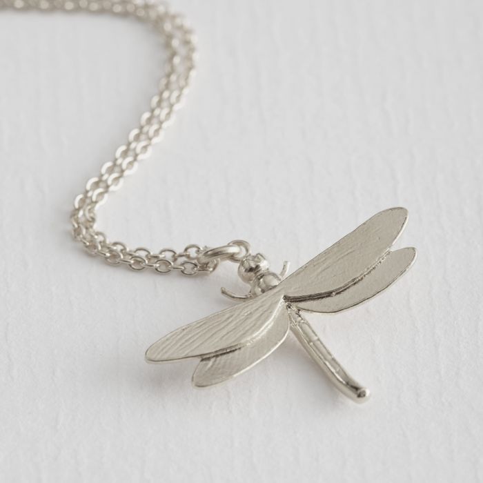 Alex Monroe Jewellery Dragonfly Necklace Silver MGN10-S on paper