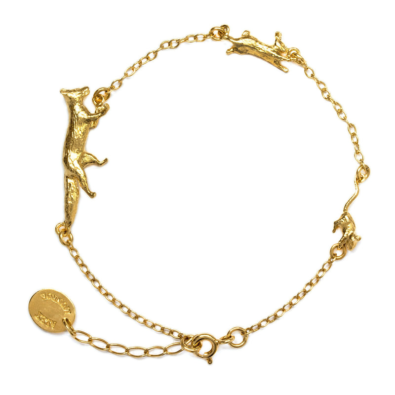 Alex Monroe Jewellery Fox Rabbit and Mouse Chase Bracelet Gold Plated TCB1-GP