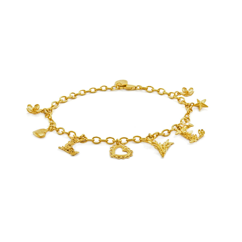 Alex Monroe Jewellery Love Mixed Charm Bracelet Gold Plated SLB3-GP main