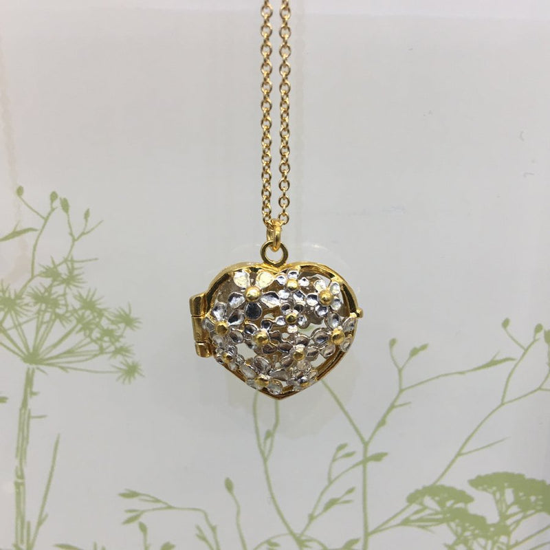 Alex Monroe Jewellery Posy Flower Heart Locket DNL1-MIX on display