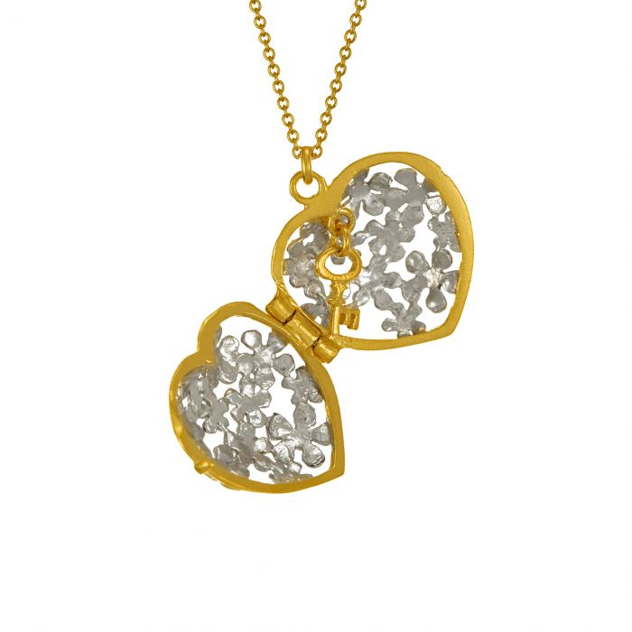Alex Monroe Jewellery Posy Flower Heart Locket DNL1-MIX open