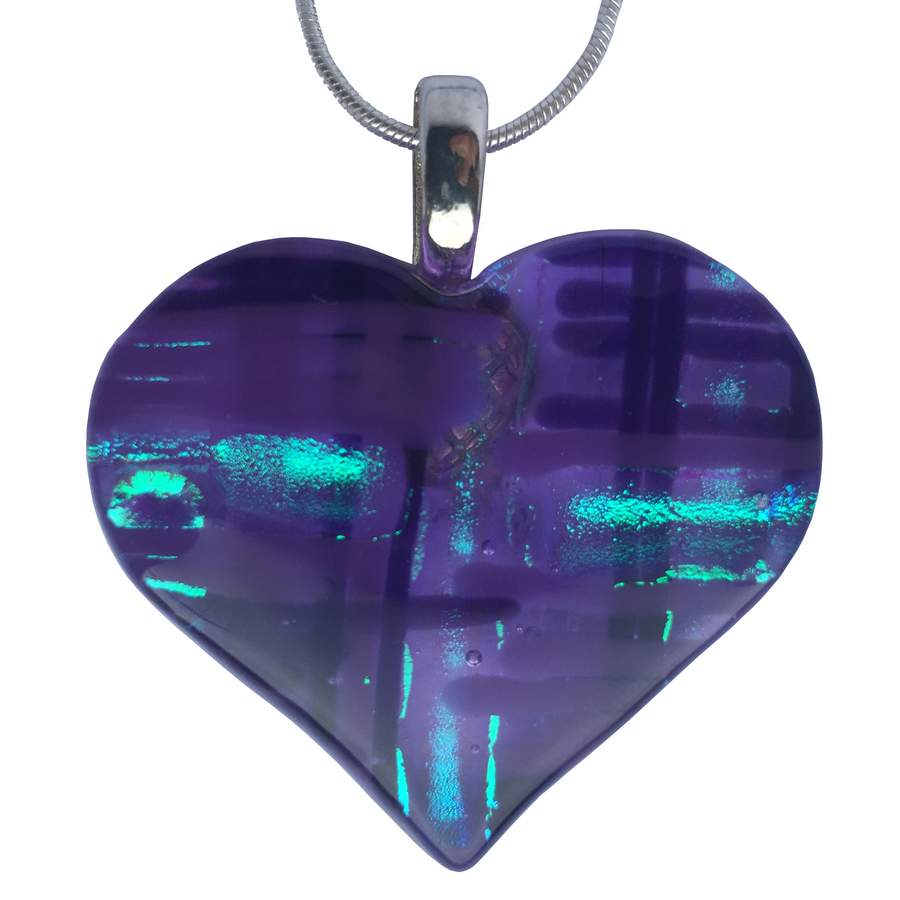 Alicia MacInnes Fused Glass Jewellery Cara Tartan Heart Pendant Necklace