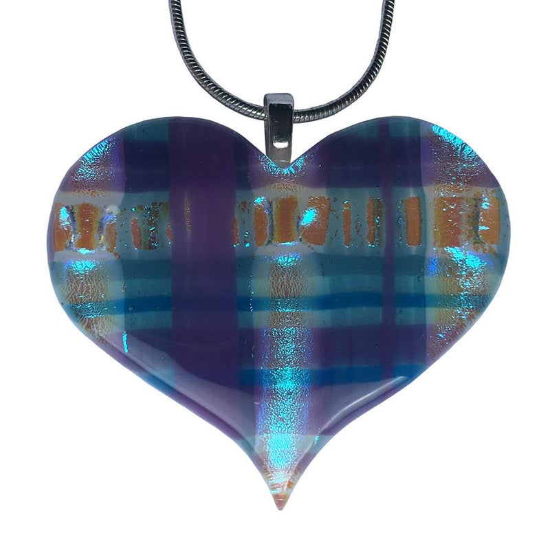 Alicia MacInnes Fused Glass Jewellery Iona Tartan Heart Pendant Necklace