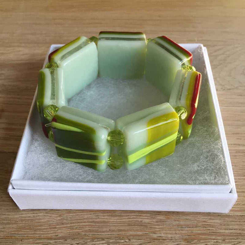 Alicia MacInnes Fused Glass Jewellery Spring Green Bracelet in box 2