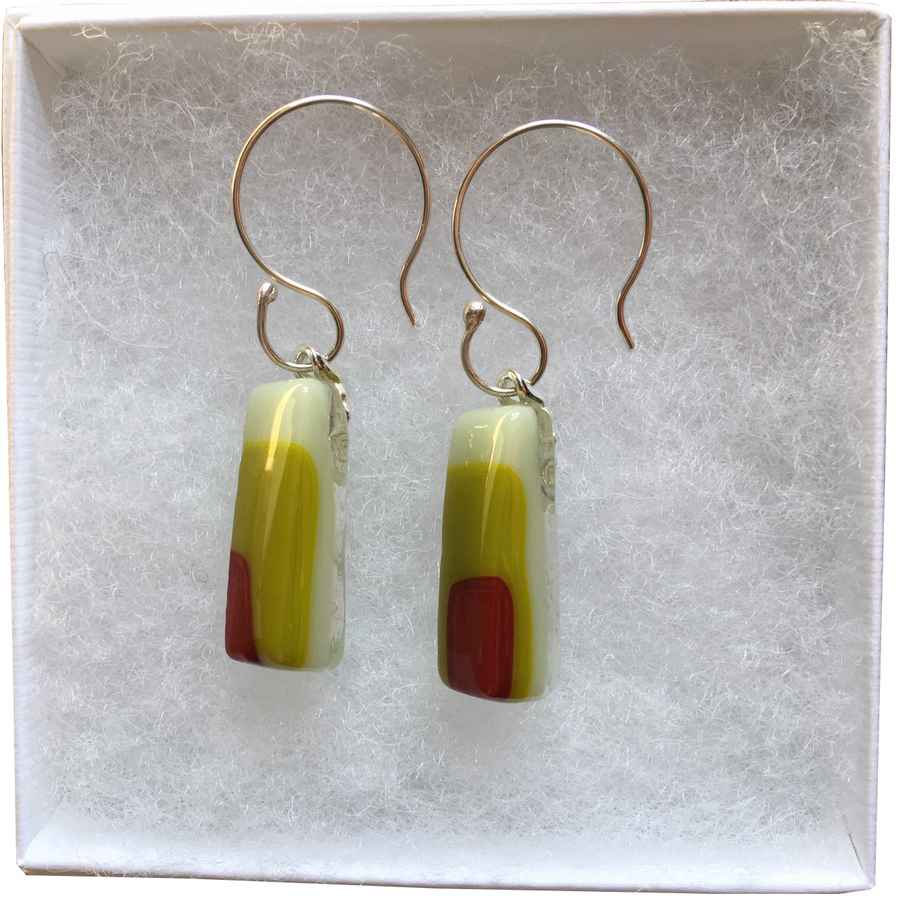 Alicia MacInnes Fused Glass Jewellery Spring Green Dangly Earrings in box