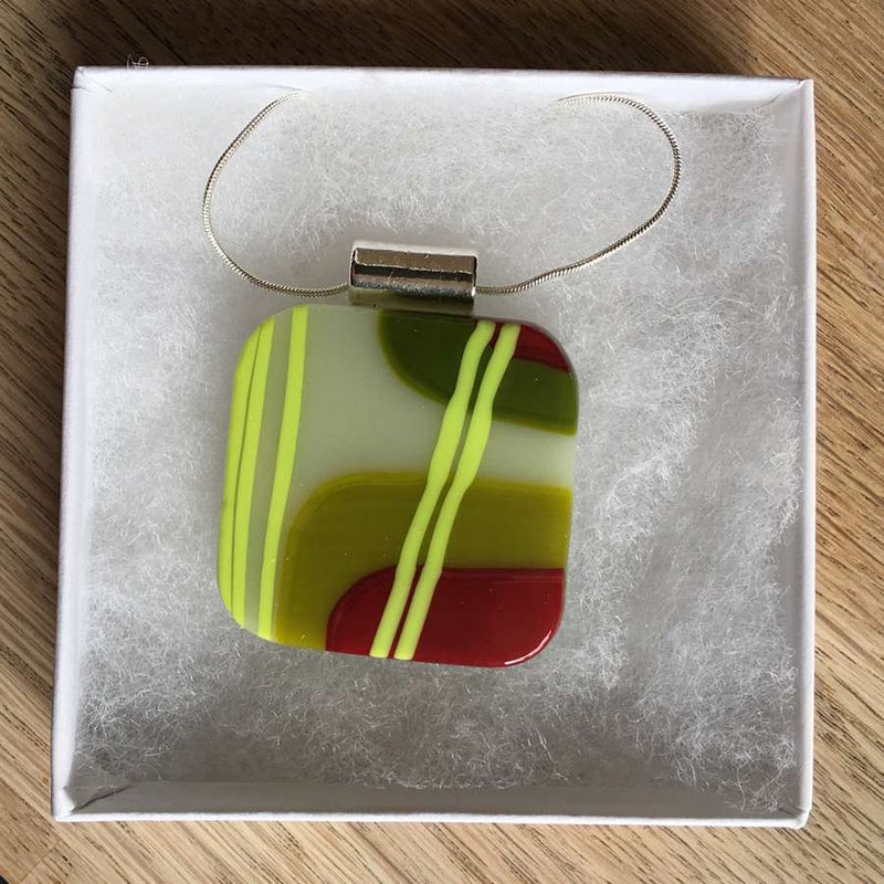 Alicia MacInnes Fused Glass Jewellery Spring Green Pendant Necklace in box