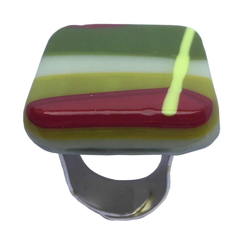 Alicia MacInnes Fused Glass Jewellery Spring Green Square Ring side