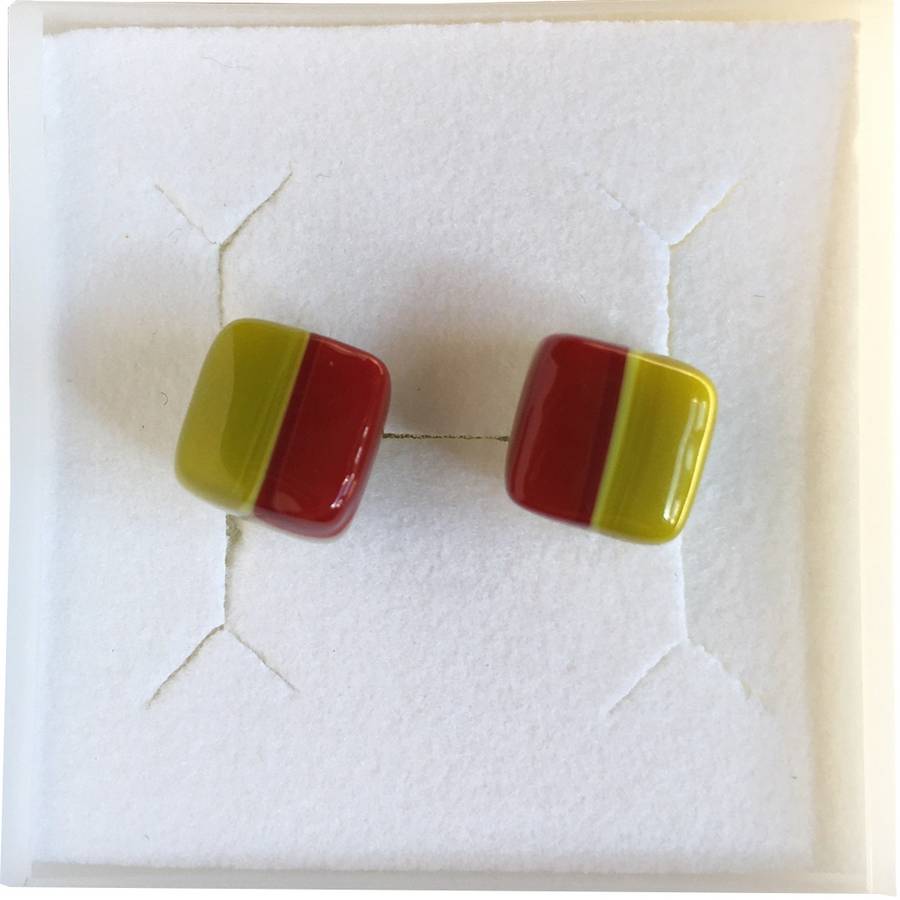 Alicia MacInnes Fused Glass Jewellery Spring Green Stud Earring in box