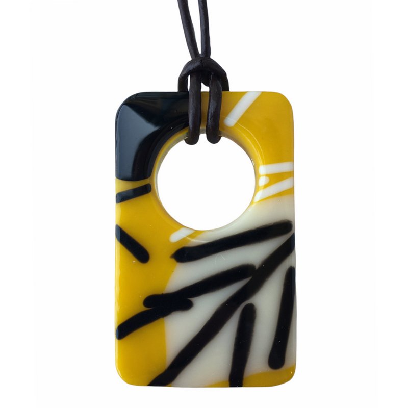 Alicia MacInnes Fused Glass Jewellery Yellow Leaf Holey Necklace front