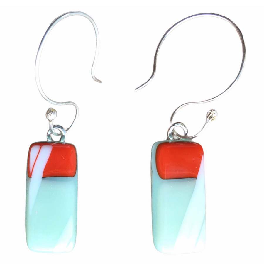 Alicia MacInnes Teal & Orange Dangly Earrings pair