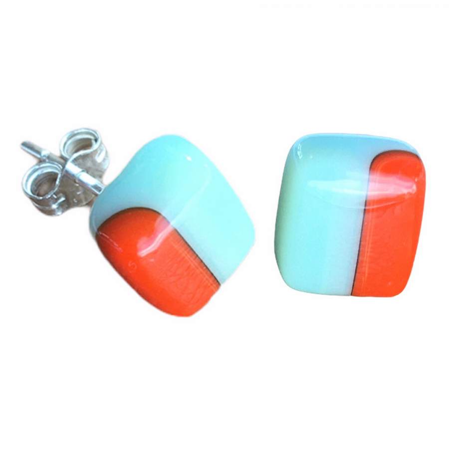 Alicia MacInnes Teal & Orange Stud Earrings pair