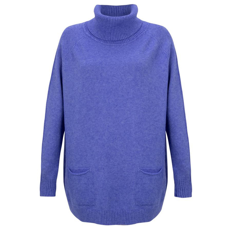 Amazing Woman Anna Roll Neck Tunic Jumper in Marled Royal Blue
