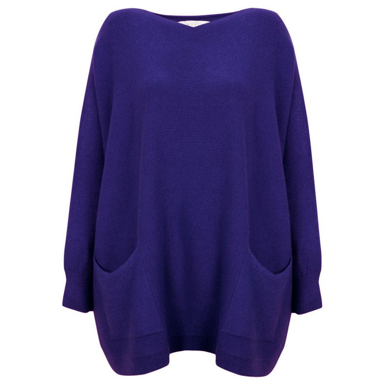 Amazing Woman Carys Round Neck Oversized Jumper in French Navy Blue front
