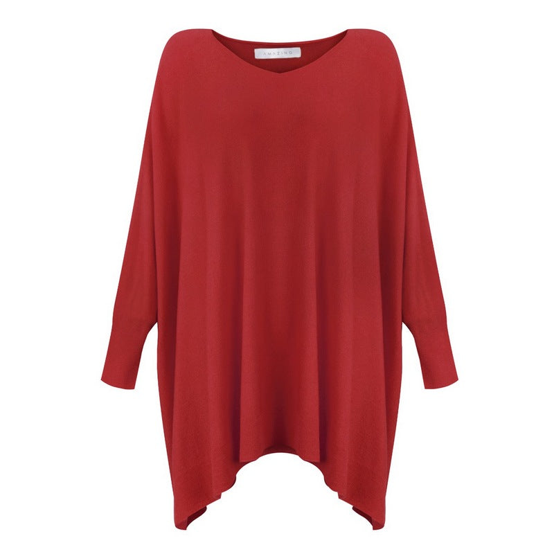 Amazing Woman Caty Light Oversized Round Neck Jumper Berry Red front