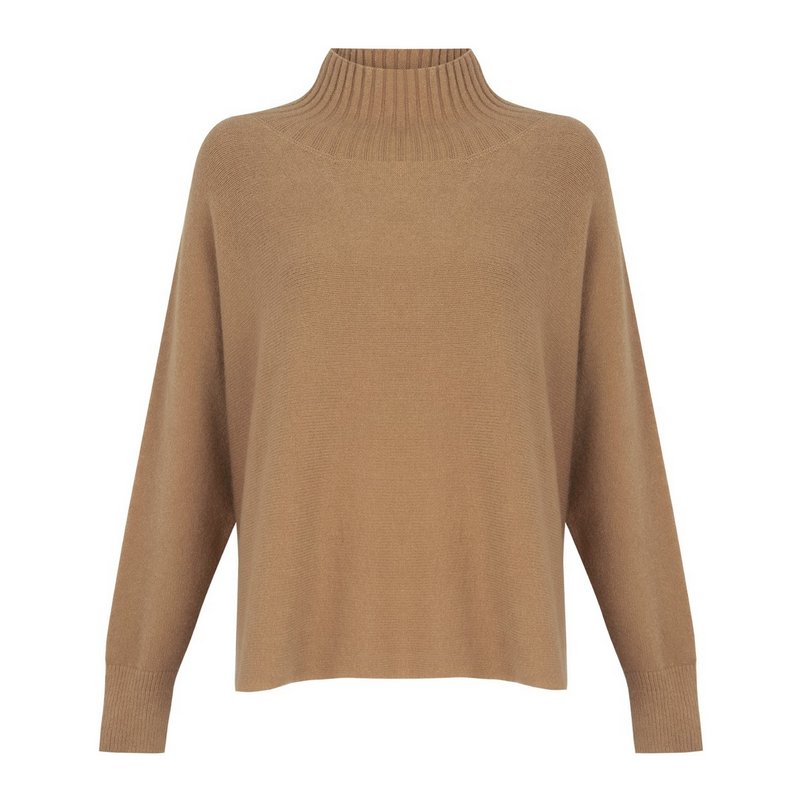 Amazing Woman Jolie Boxy High Neck Knit Caramel front